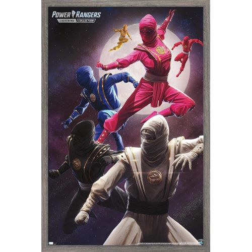  Trends International Power Rangers-Ninja Wall Poster, 14.725 x 22.375, Barnwood Framed Version