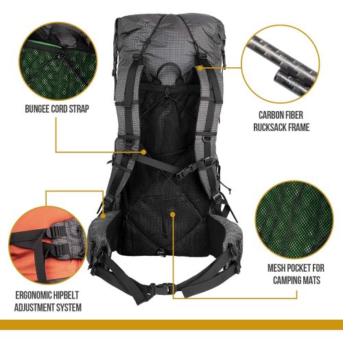  [아마존베스트]OneTigris LITE Roamer 35L+5L Internal Frame Hiking Backpacks Weights 2.05 lb, Suitable for Camping Hiking Trekking and Travelling