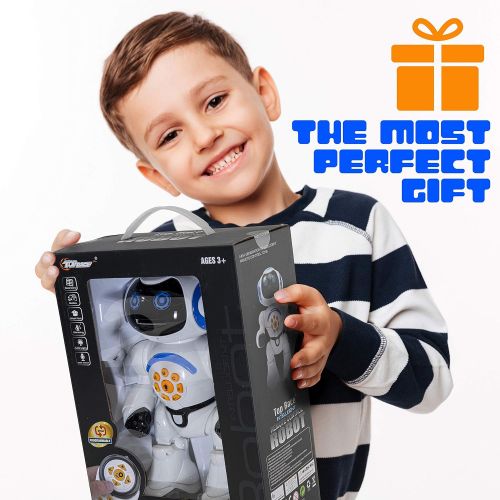  [아마존베스트]Top Race Remote Control Robot Toy Walking Talking Dancing Toy Robots for Kids, Sings, Reads Stories, Math Quiz, Shoots Discs, Voice Mimicking. Educational Toys for 3 4 5 6 7 8 9 Ye