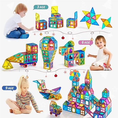  TEMI Magnetic Tiles,80 Piece Building Blocks, Magnets Building Set, STEM Toys Christmas Toy Gift for 3 4 5 6 7 8 9+ Year Old Toddler Kids Boys and Girls