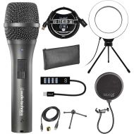 Audio-Technica AT2005USB Cardioid Dynamic USB/XLR Microphone for PA Systems, Windows and Mac Bundle with Blucoil Pop Filter, 6 Dimmable Selfie Ring Light, and 3-FT USB 2.0 Type-A E