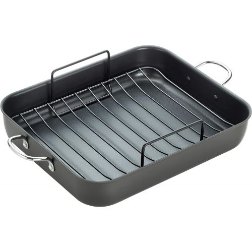  T-fal, Ultimate Hard Anodized, Nonstick 16 In. x 13 In. Roaster with Rack, Black, , 16 Inch x 13 Inch, Grey
