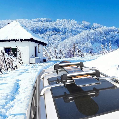  Bonnlo 23 Universal Ski Snowboard Car Racks Fits for 2 Pairs Skis / 1 Snowboards, Aviation Aluminum Lockable Ski Roof Carrier Fit Most Vehicles Equipped Cross Bars