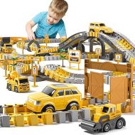 TEMI 236 PCS Construction Toys Race Tracks for 3 4 5 6 Year Old Boys, Flexible Track Playset and 6 PCS Construction Car for Kids Toys, Birthday Gift for Age 3-9 Boys Toddler Girls