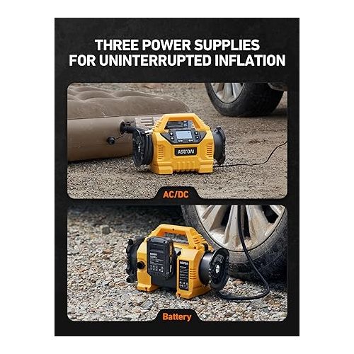  AstroAI Cordless Tire Inflator Portable Air Compressor for Car 160PSI with HD Screen, 3 Power Sources & Dual Powerful Motors, Heavy Duty Air Pump Inflation/Deflation father day gifts