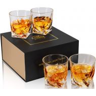 [아마존베스트]KANARS Crystal Whiskey Glasses with Gift Box, Twisted Rocks Glasses for Bourbon, Scotch or Whisky, Old Fashioned Cocktail Tumblers Set of 4