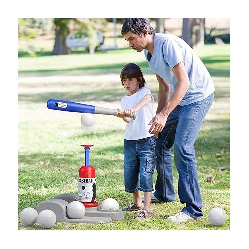  TEMI Baseball Tee, T Ball Set for Toddlers, Includes 6 Balls, Teeball Batting Tee,Pitching Machine, Outdoor Sport Toy Games for Boys & Girls, Kids Ages 3-12 Years