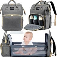 [무료배송]Realer 3 in 1 Diaper Bag Backpack Travel Bassinet Portable Baby Bed, Baby Diaper Bag with Changing Station, Foldable Baby Crib with Changing Pad (Grey)