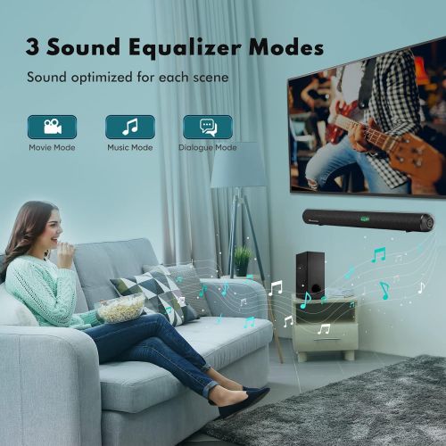  Wohome Sound Bars for TV with Subwoofer, 28-INCH 120W Ultra Slim Surround Soundbar Speakers System with Wireless Bluetooth 5.0 HDMI-ARC Optical RCA USB AUX Input, Works with 4K & H