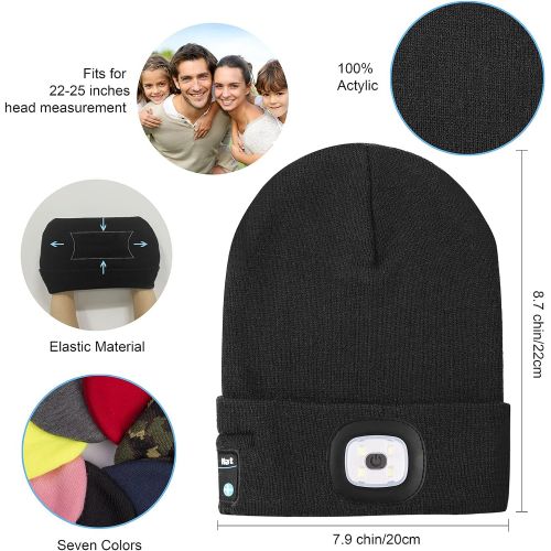  Keains Unisex Bluetooth Beanie Hat with Light,Upgraded Musical Knitted Cap with Headphone and Built-in Stereo Speakers & Mic, LED Hat for Running Hiking, Gifts for Men Women Dad Husband T