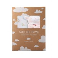 Angel Dear Swaddle and Blankie Gift Set, Swan Floral with Pink Lamb