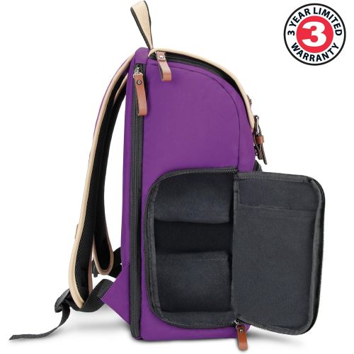 그루브 GOgroove DSLR Camera Backpack (Mid-Volume Purple) with Tablet Compartment, Customizable Dividers for Storage, Tripod Holder and Weatherproof Rain Cover - Compatible w/Canon, Nikon,