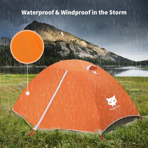  Night Cat Backpacking Tent 2 Persons with Aluminium Pole Camping Tent Adults Lightweight Rainproof Portable Easy Setup Two Doors Double Layers Hiking Mountaineering Outdoors 2.2x1.