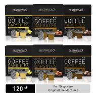 Bestpresso Coffee for Nespresso OriginalLine Machine 120 pods Certified Genuine Espresso Variety Pack Caramel,Vanilla&Chocolate, Pods Compatible with Nespresso OriginalLine