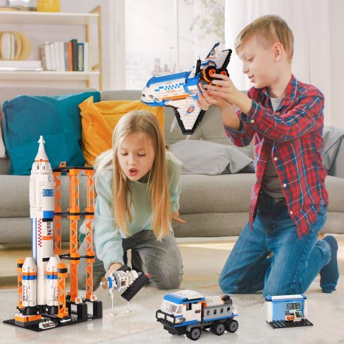 WishaLife City Space Mars Exploration Space Shuttle Toy Building Kit, City Space Rocket and Launch Control Model Rocket Building Set, STEM Astronaut Roleplay Spaceship Toy for Boys and Girls