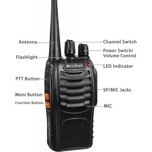 [아마존베스트]Arcshell Rechargeable Long Range Two-Way Radios with Earpiece 6 Pack UHF 400.025-469.975Mhz Walkie Talkies Li-ion Battery and Charger Included
