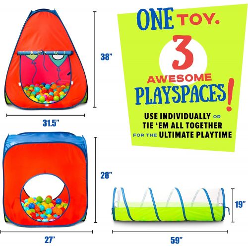  [아마존베스트]Kiddey 3pc Kids Play Tent Crawl Tunnel and Ball Pit Set  Durable Pop Up Playhouse Tent for Boys, Girls, Babies, Toddlers & Pets  for Indoor & Outdoor Use, with Carrying Case