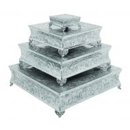 Benzara Elegantly Designed Square Cake Stand in Aluminum, Set of 4