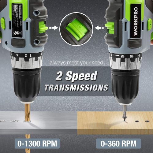  [아마존베스트]WORKPRO 20V Cordless Drill Combo Kit, Drill Driver and Impact Driver with 2x 2.0Ah Batteries and 1 Hour Fast Charger