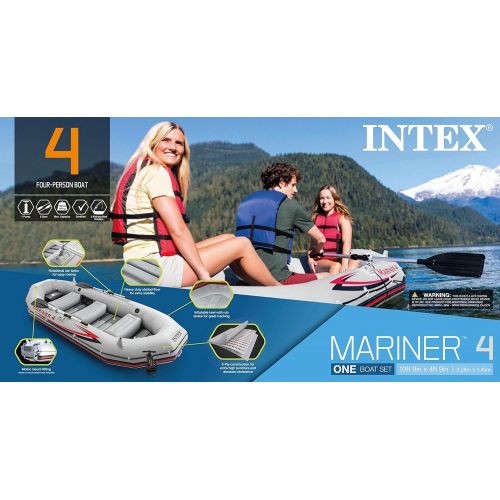 인텍스 Intex Mariner 4, 4-Person Inflatable Boat Set with Aluminum Oars and High Output Air Pump (Latest Model)