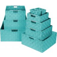 Sorbus Storage Box Woven Basket Bin Container Tote Cube Organizer Set Stackable Storage Basket Woven Strap Shelf Organizer Built-in Carry Handles (Aqua)