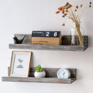 MyGift Rustic Torched Wood Floating Display Shelves, Picture Ledge Shelf Set of 2