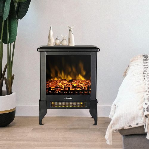 TURBRO Suburbs TS17 Compact Electric Fireplace Stove, Freestanding Stove Heater with Realistic Flame CSA Certified Overheating Safety Protection for Small Spaces 18 1400W
