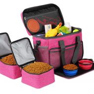 KOPEKS Cat and Dog Travel Bag - Includes 2 Food Carriers, 2 Bowls and Place mat - Airline Approved - Heather Pink