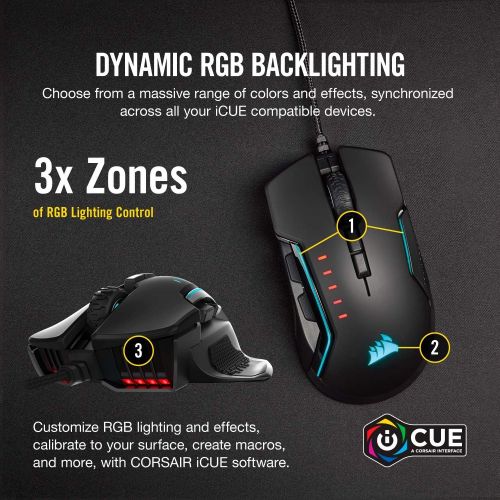 커세어 [아마존베스트]Corsair Glaive PRO - RGB Gaming Mouse - Comfortable & Ergonomic - Interchangeable Grips - 18,000 DPI Optical Sensor - Black