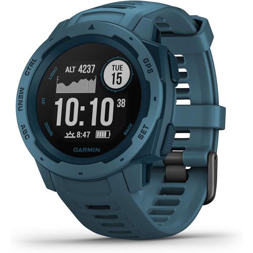가민 Garmin Instinct, Rugged Outdoor Watch with GPS, Features Glonass and Galileo, Heart Rate Monitoring and 3-Axis Compass, Lakeside Blue