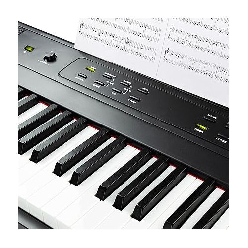  RockJam 88 Key Digital Piano with Full Size Semi-Weighted Keys, Power Supply, Sheet Music Stand, Piano Note Stickers & Simply Piano Lessons & KB100 Adjustable Padded Keyboard Bench, X-Style, Black