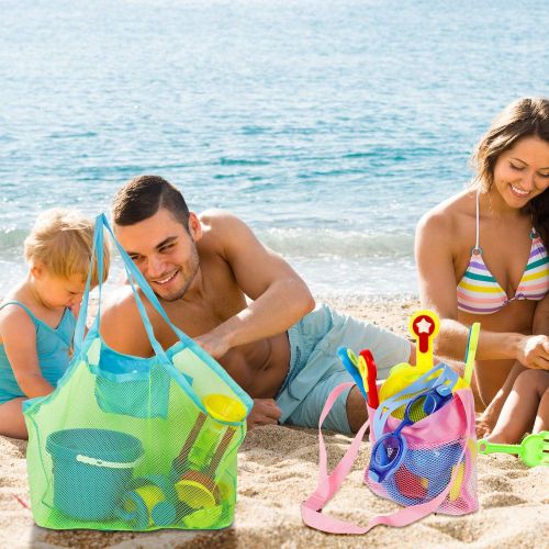  [아마존베스트]meekoo 8 Pieces Colorful Mesh Beach Bags Seashell Bags Beach Shell Bags for Treasure Shell Toy Storage(Color Set 2, Size Set 2)