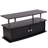 Flash Furniture Evanston Black TV Stand with Shelves, Cabinet and Stainless Steel Tubing