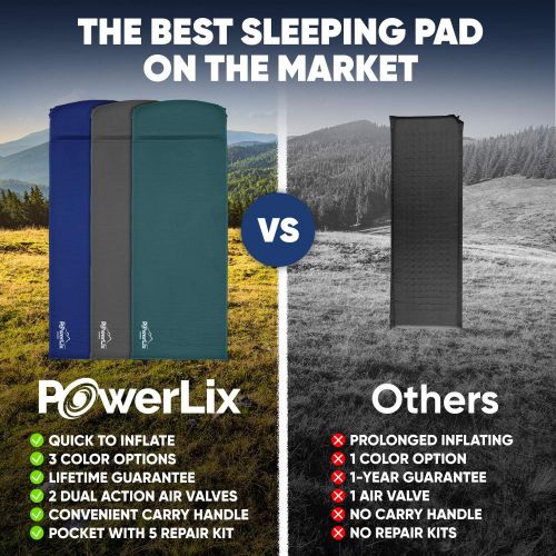  [아마존베스트]Powerlix Sleeping Pad - Self-Inflating Foam Pad  Insulated Ultralight Camping Mat for Camping, Backpacking, Hiking  Compact & Lightweight Air Matters for A Tent, Includes A Carry