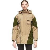Orolay Women Warm Down Mid-Length Jacket with Hood Color Blocking Style Coat
