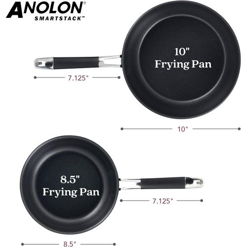  Anolon Smart Stack Hard Anodized Nonstick Frying Pan Set / Fry Pan Set / Hard Anodized Skillet Set - 8.5 Inch and 10 Inch, Black