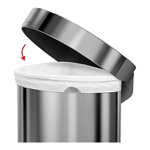 심플휴먼 simplehuman 60 Liter Semi-Round Hands-Free Kitchen Step Stainless Steel Trash Can with Soft-Close Lid, Brushed