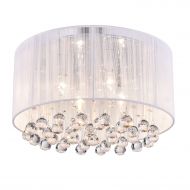 EDVIVI Edvivi Belle 4-Light Chrome Finish with White Thread Wrapped Drum Shade Flush Mount Chandelier Ceiling Fixture with Hanging Crystals | Glam Lighting
