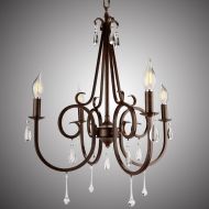 Eurus Home Rustic Chandelier for Dinning Room, Clear Crystal Beads Farmhouse Candle Chandelier,4-Light Rustic Wrought Iron Light Fixtures for Dinning Living Room Bedroom,4 x E12 Candelabra So