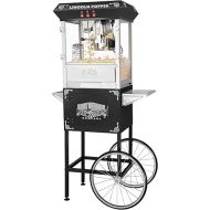 Lincoln Popcorn Machine with Cart - 8oz Popper with Stainless-Steel Kettle, Warming Light, and Accessories by Great Northern Popcorn (Black)
