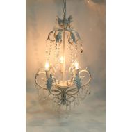 Tally Collection Antique White Wrought Iron Glass Crystal Chandelier Lighting