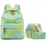BLUBOON Teens Backpack Set Girls School Bags Travel Rucksack Bookbags 3 in 1 (Pineapple Water Blue 3pcs)