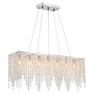 ShiJia Moooni Rectangular Crystal Chandelier Modern Hanging Dining Room Pendant Lighting L31.5 x W8 Rain Drop Decoration 7 Lights