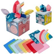 Taf Toys Sensory Crinkle Tissue Box for Toddlers. STEM Montessori Toy with Colorful Soft Scarves and Crinkling Blankies