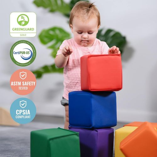  ECR4Kids SoftZone Patchwork Toddler Block Playset, Gentle Foam Blocks for Safe Active Play and Building, Built to Last, Certified and Safe, 12-Piece Set, Primary