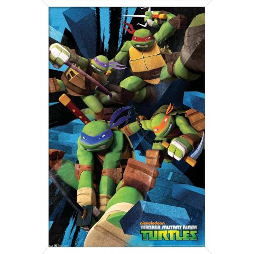  Trends International Nickelodeon Teenage Mutant Ninja Turtles-Attack Wall Poster, 22.375 in x 34 in, White Framed Version