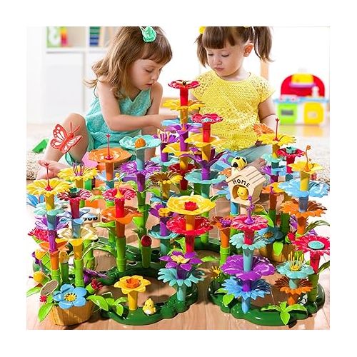  TEMI 138 PCS Educational STEM Toy and Preschool Garden Play Set for Kids Age 3-7, Flower Stacking Toys for Boys and Girls