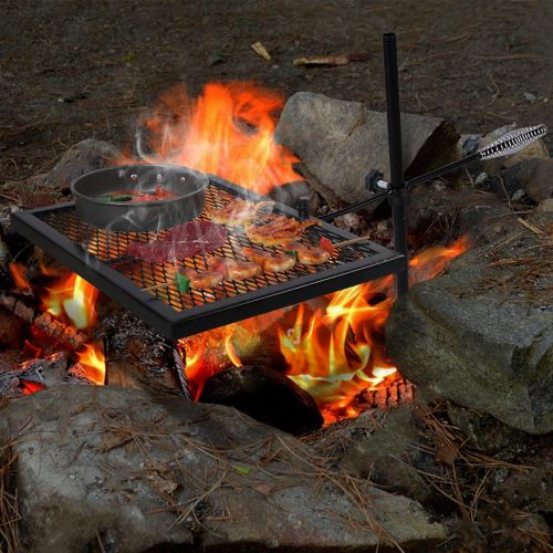  REDCAMP Swivel Campfire Grill Heavy Duty Steel Grate, Over Fire Camp Grill with Carrying Bag for Open Flame Cooking