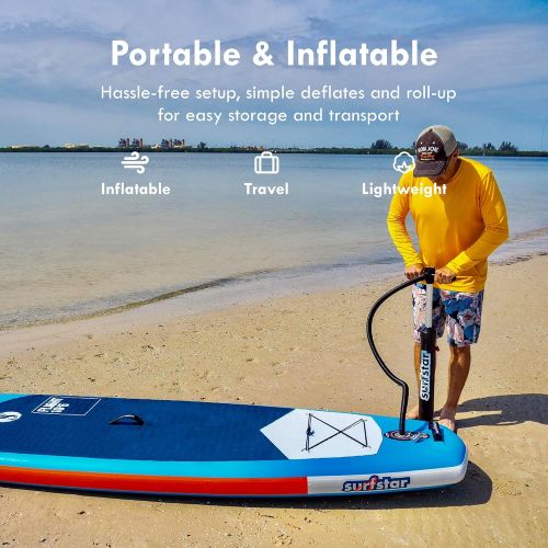  surfstar Inflatable Paddle Board, Stand Up Paddle Boards for Adults, 10’6’’x33’’x6” Paddleboard Lightweight SUP with Premium Ankle Leash, Floating Paddle, Dual Action Pump, Backpac