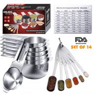 DILISS Gourmet Measuring Cups and Measuring Spoons Set Stainless Steel Measuring Cups and Spoons Set of 14. Liquid Measuring Cup or Dry Measuring Cup Set. Stainless Measuring Cups,